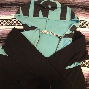 Pink aqua and black zip up hoodie